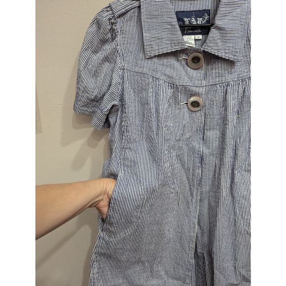 Women's pretty pinstripe pinafore smock w/Peter Pan collar & oversized buttons M - Picture 6 of 10